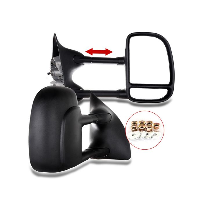 Towing Mirrors 00-05 Ford Excursion 99-16 Ford F250 Super Duty Telescoping Manual Black 1 Pair