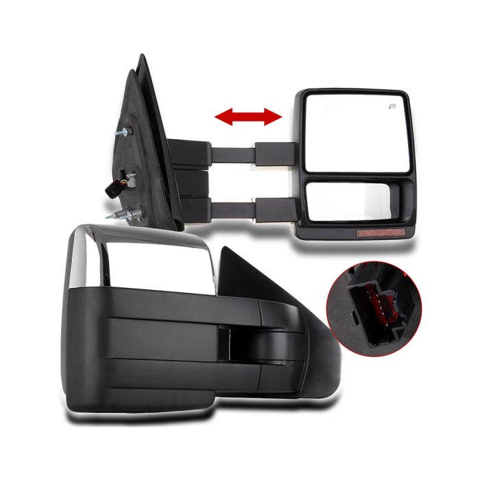 Pair Power Heated Chrome Towing Mirrors For 2004-2014 Ford F150 - Turn Signal & Puddle Light