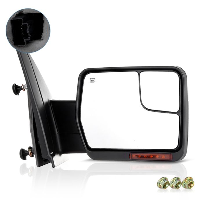 Tow Mirrors Right Passenger Side For 04-14 Ford F150 97-99 Ford F250 With Power Control Heated Turn Signal Chrome Housing