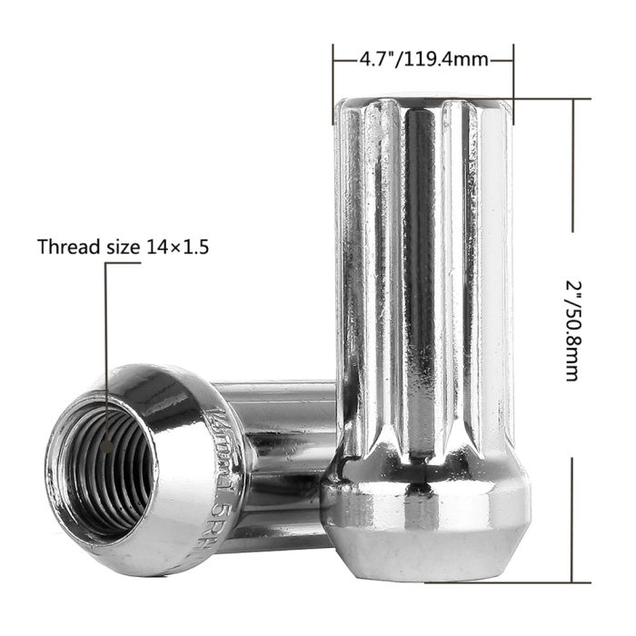 Chrome 7 Spline 14x1.5 Lug Nuts (ECP051498) For Cadillac/GMC/Jeep/Toyota - 32 Piece + 2 Keys 