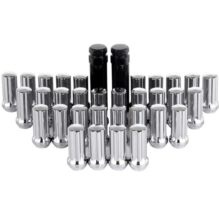 Chrome 7 Spline 14x1.5 Lug Nuts (ECP051498) For Cadillac/GMC/Jeep/Toyota - 32 Piece + 2 Keys 