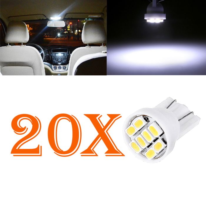 20x Super White T10 Wedge 8-SMD Interior Led Light Bulbs W5W 194 168 2825 158