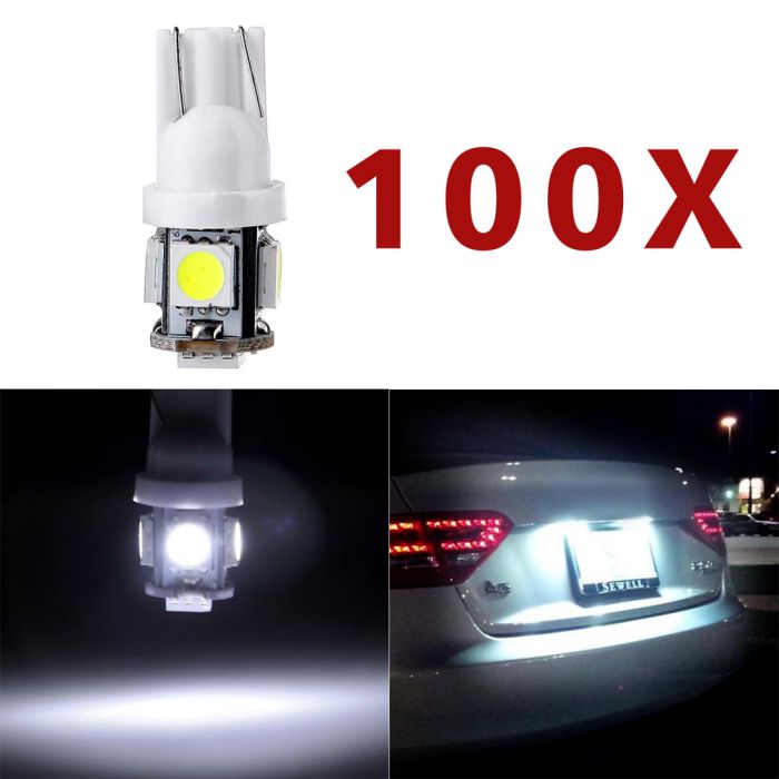100X White T10 5050 5 SMD Wedge LED Bulbs Car Instrument Gauge Dash Light Lamps