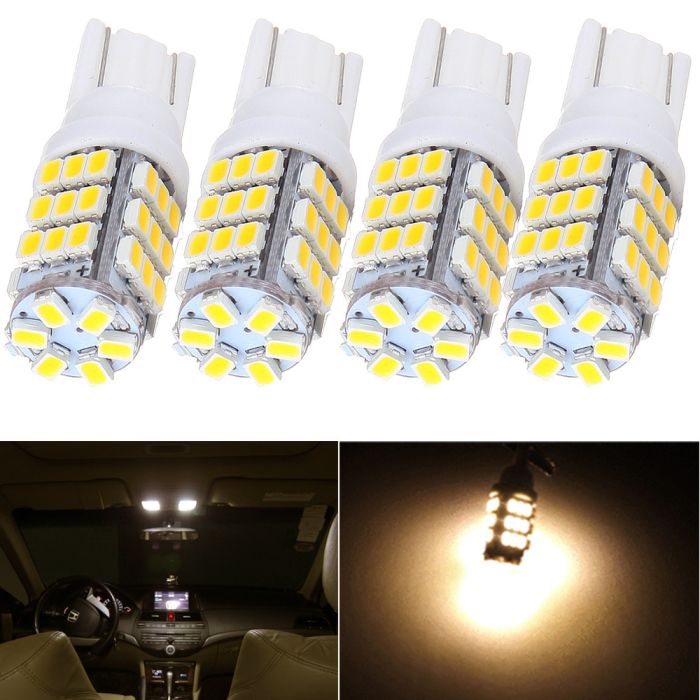 4X Warm White T10 LED 42-3528-SMD Wedge License Plate Light Bulb W5W 194 168 192