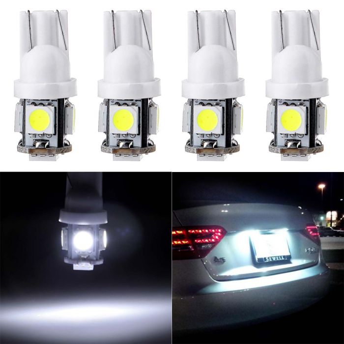 4x HID White 360 Degree 5-SMD 168 194 5050 LED Bulbs For License Plate Lights