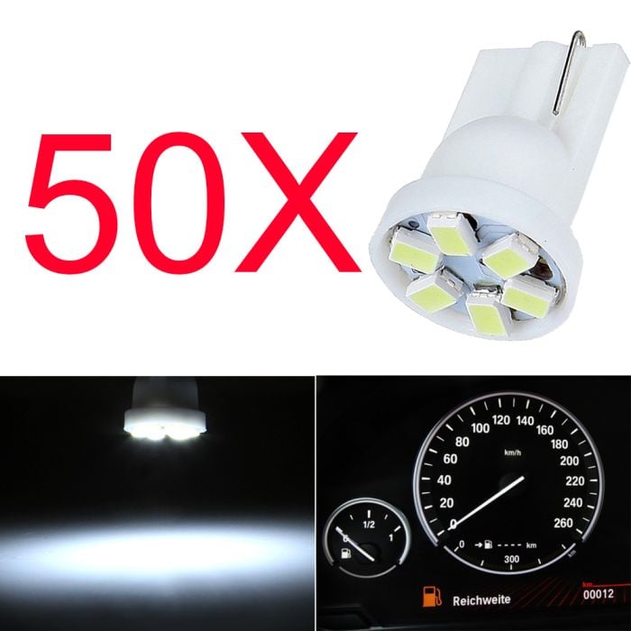 50pcs White T10 W5W 158 192 906 LED Car Instrument Dash Gauge Light Bulbs Lamps