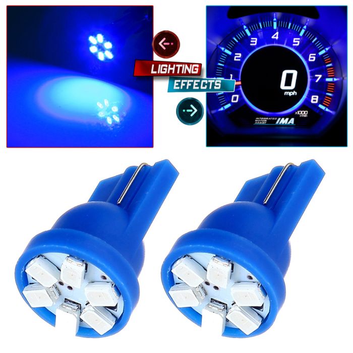 2PCS Blue 6-SMD Wedge LED Bulb License Plate/Indicator Light Lamps T10 168 194