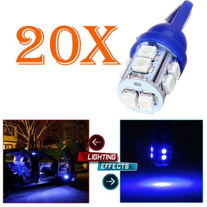 20pcs T10 Blue W5W 2825 192 168 Wedge 10SMD 3528 Backup Reverse LED Light bulbs