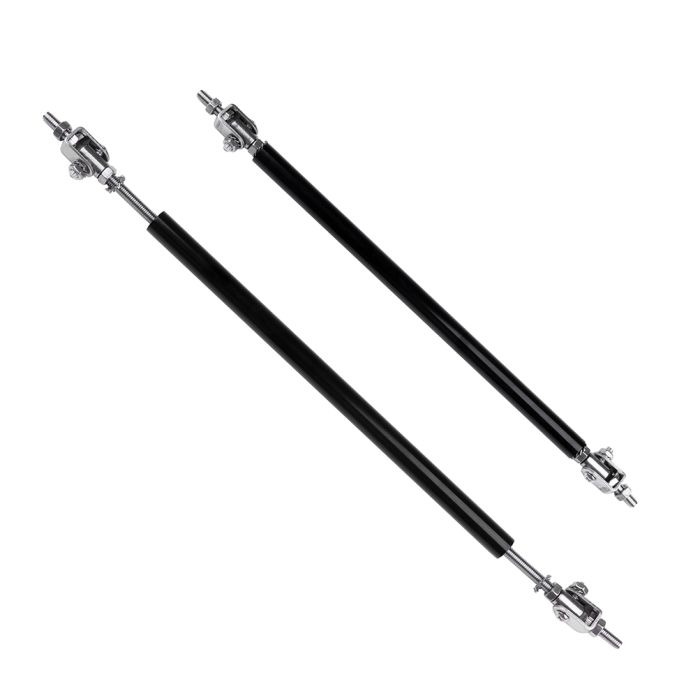 Adjustable Black Front Chrome Lip Splitter Rod Strut Tie Bar Support(E10494201CP) For Universal - 2 Piece