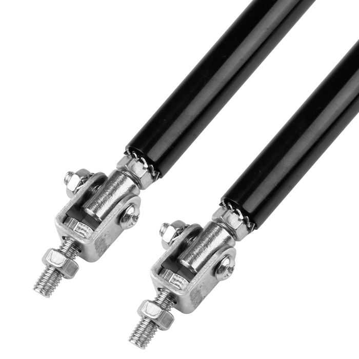 Adjustable Black Front Chrome Lip Splitter Rod Strut Tie Bar Support(E10494201CP) For Universal - 2 Piece