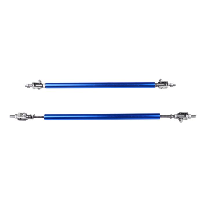 2Pc Blue & Chrome Car Front Bumper Lip Splitter Rod Strut Tie Support Bar Kit