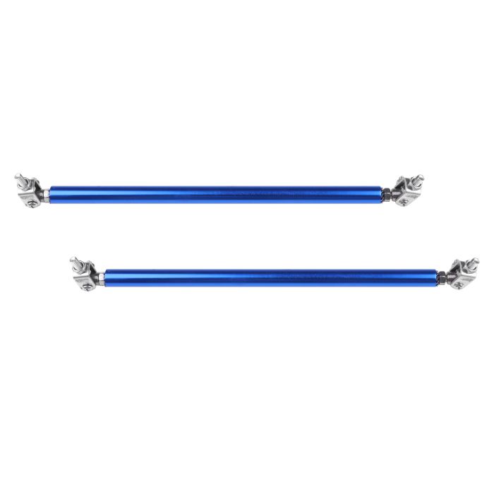 2Pc Blue & Chrome Car Front Bumper Lip Splitter Rod Strut Tie Support Bar Kit