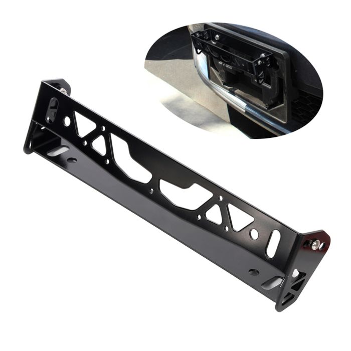 Jdm Brush Black Aluminum Bumper Front Adjustable Tilt License Plate Bracket Kit