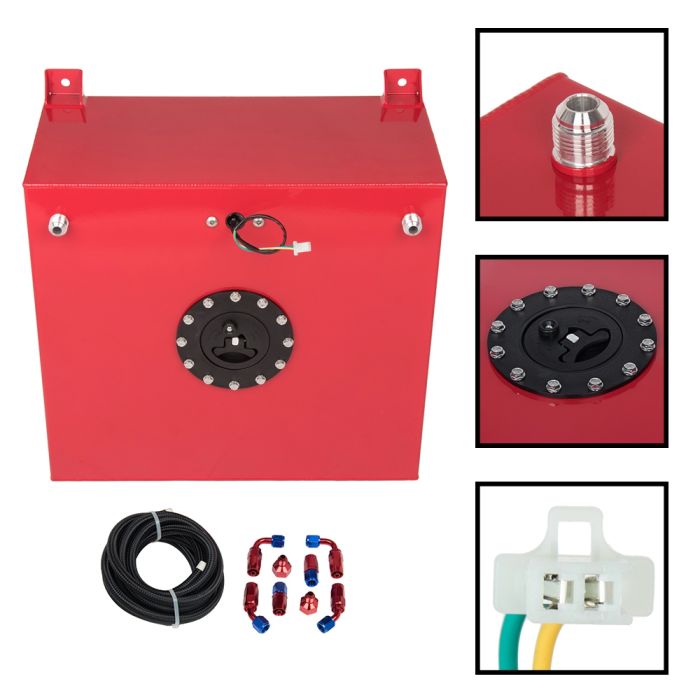 15 Gallon Red Fuel Cell Tank+Cap+Level Sender+Fuel Line Kit Diesel
