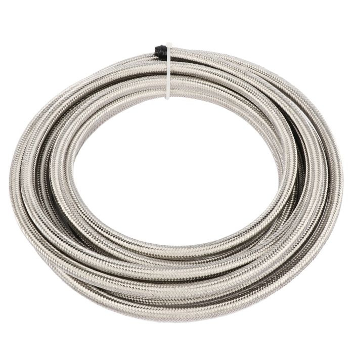 25 Feet AN6 Nylon Stainless Steel Braided Fuel Oil Gas Tank Line Silver