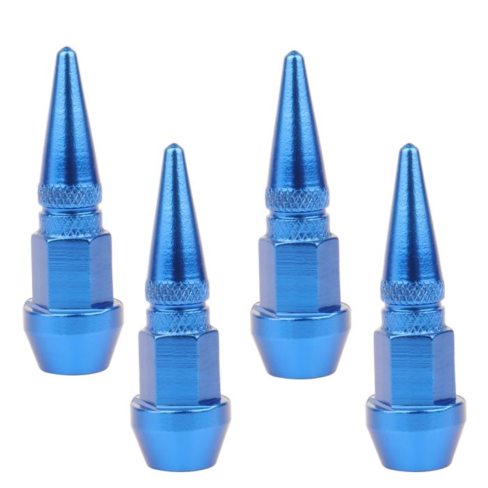 (4) Blue Aluminum Spike Wheel/Tire Air Valve Cover Metal Fits Car/Truck/Bicycle