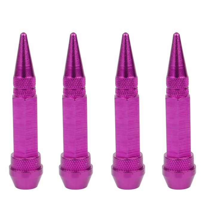 4 Purple Aluminum Metal Long Spike Wheel Air Valve Cover For Car/Truck/Bicycle