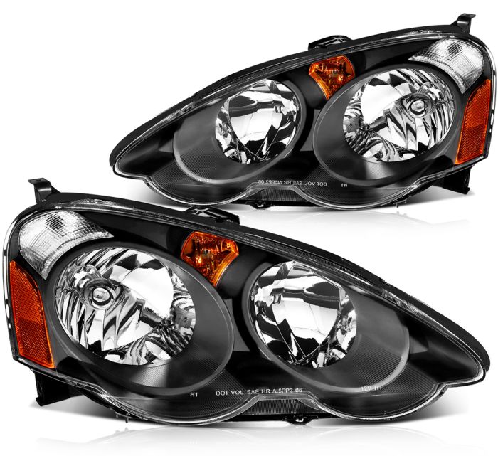 2002-2004 Acura RSX Headlights Assembly Driver and Passenger Side Black Housing
