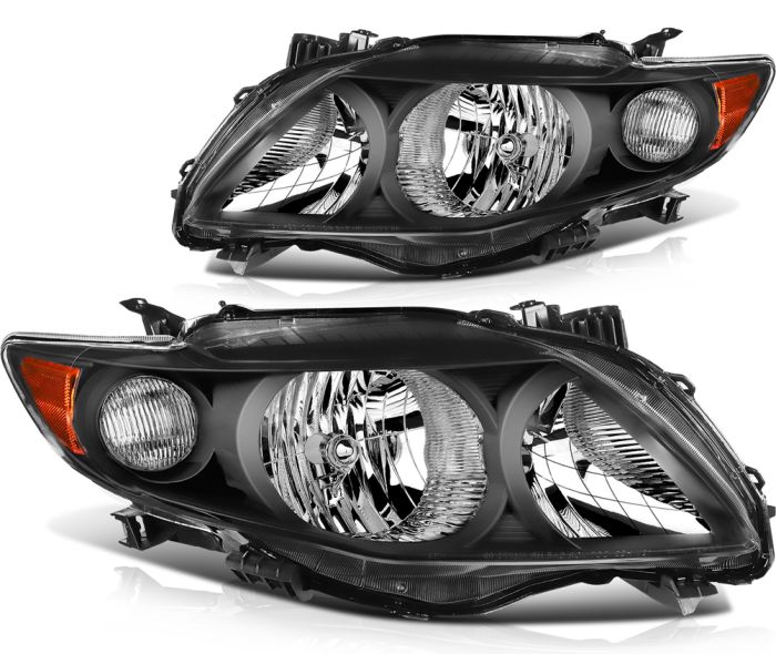 2009-2010 Toyota Corolla Headlights Assembly Driver and Passenger Side Black Housing 