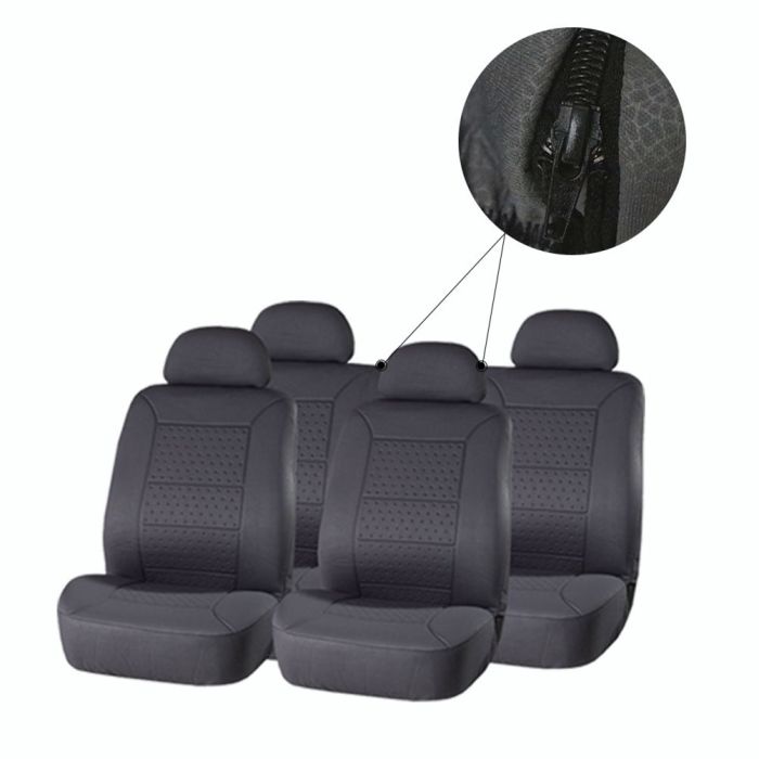 Gray Embossed Cloth Universal Car Seat Covers w/Headrest Covers For Ford 110738