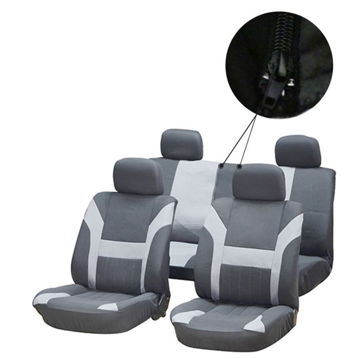 10PCS Dirtproof Surface Padding Black + Gray Car Seat Covers w/Headrest Cover 110743