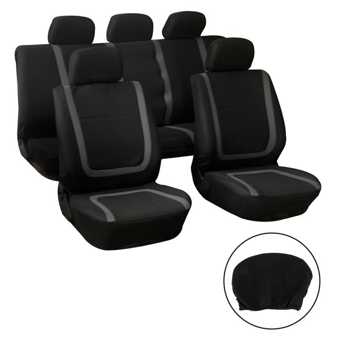 Car Seat Cover Grey/Black-9PCS 