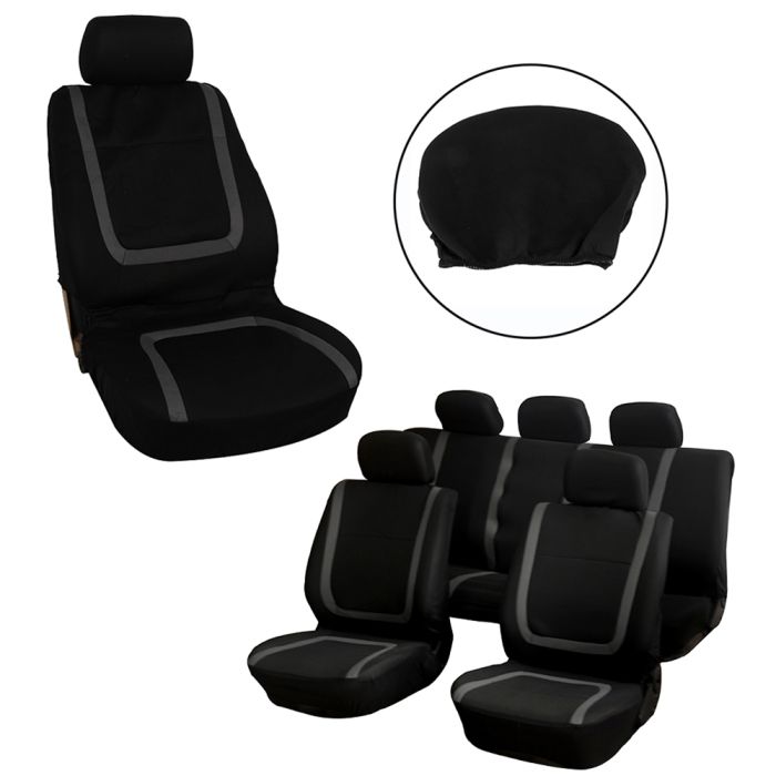 Car Seat Cover Grey/Black-9PCS 