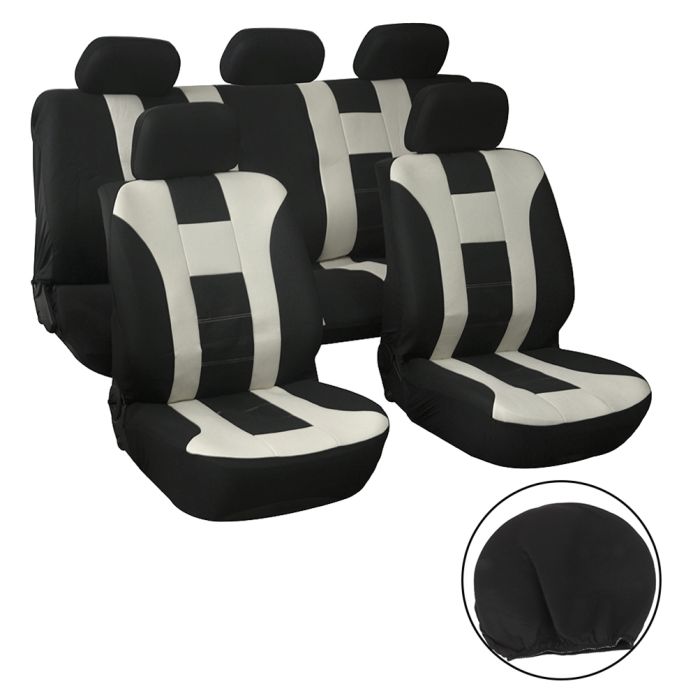 9Pcs Seat Covers Set Black Beige Air Mesh Fabric Universal Front & Rear Interior 116105