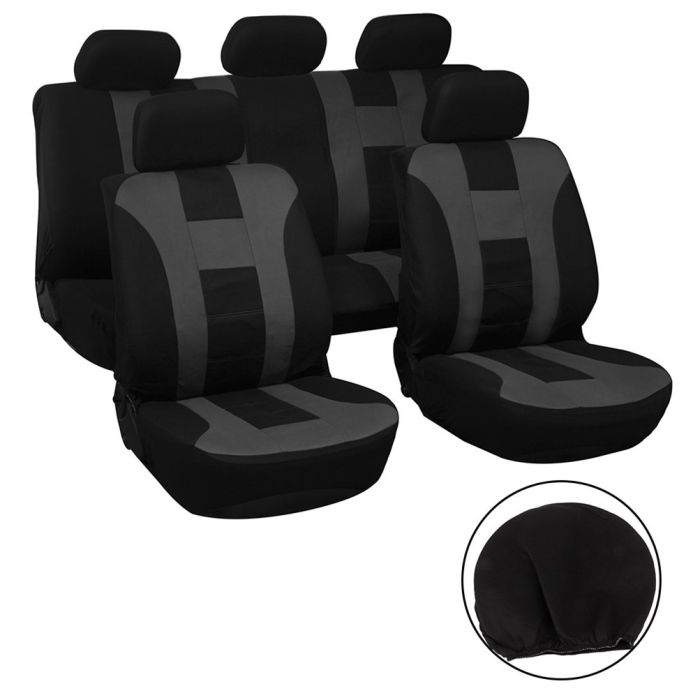 9Pcs Seat Covers Set Black Gray Air Mesh Fabric Universal Front & Rear Interior 116106
