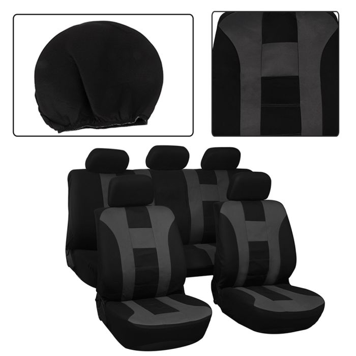 Car Seat Cover Gray/Black-9PCS 