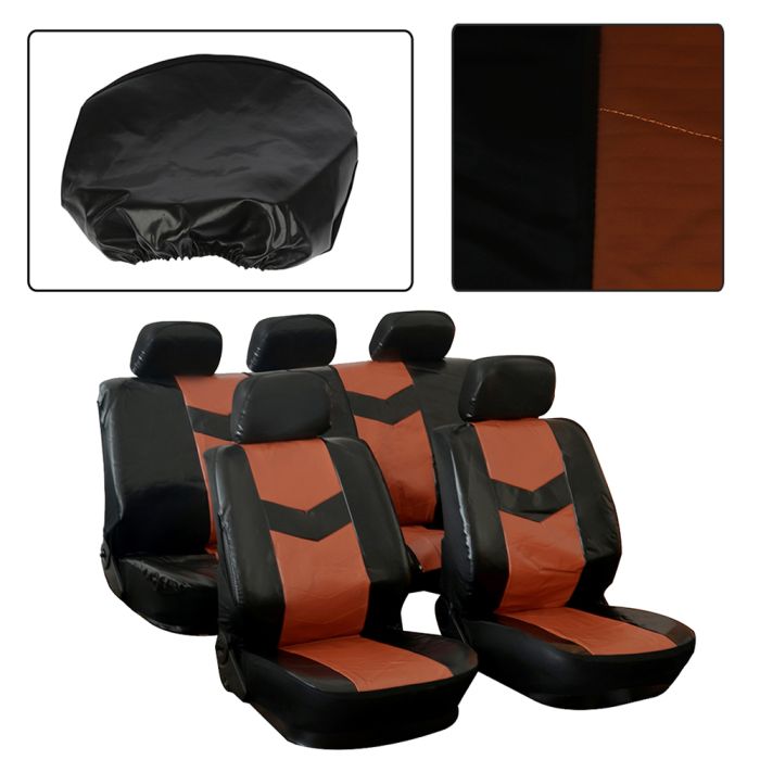 Car Seat Cover Brown/Black-9PCS 