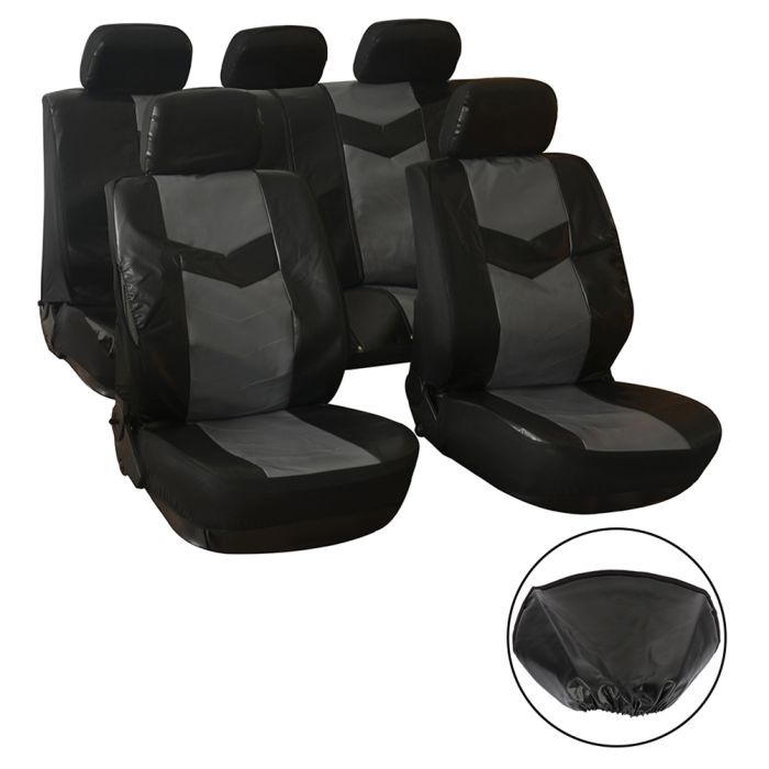 Seat Covers Combo PU Leather Auto Gray Universal Car Full Interior Front & Rear 116110