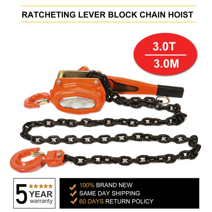 3 Ton Chain Lever Block Hoist Come Along Ratchet Lift 6600LBS 5FT Puller Pulley