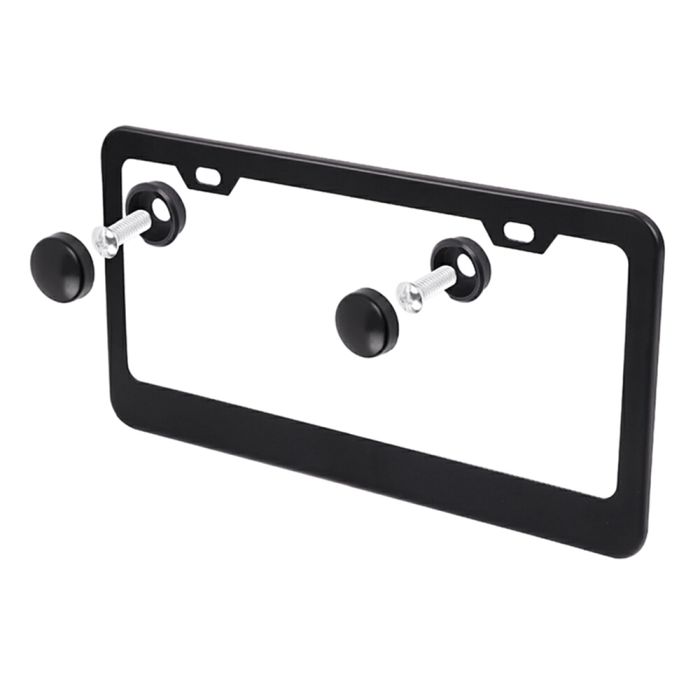 2 Hole Black Stainless Steel Car Front Rear License Plate Frame with Screw Cap