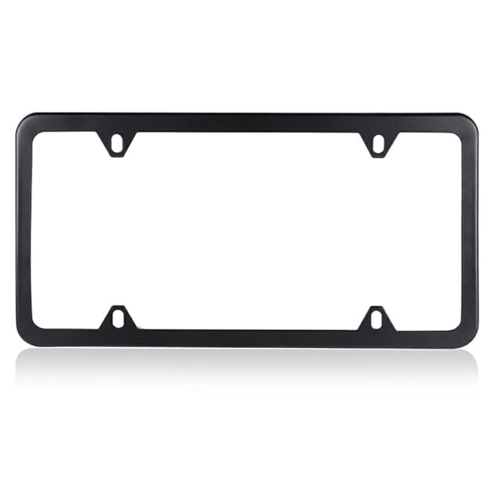 4 Hole Slim Black Stainless Steel Car License Plate Frame with Screw Caps 2pcs