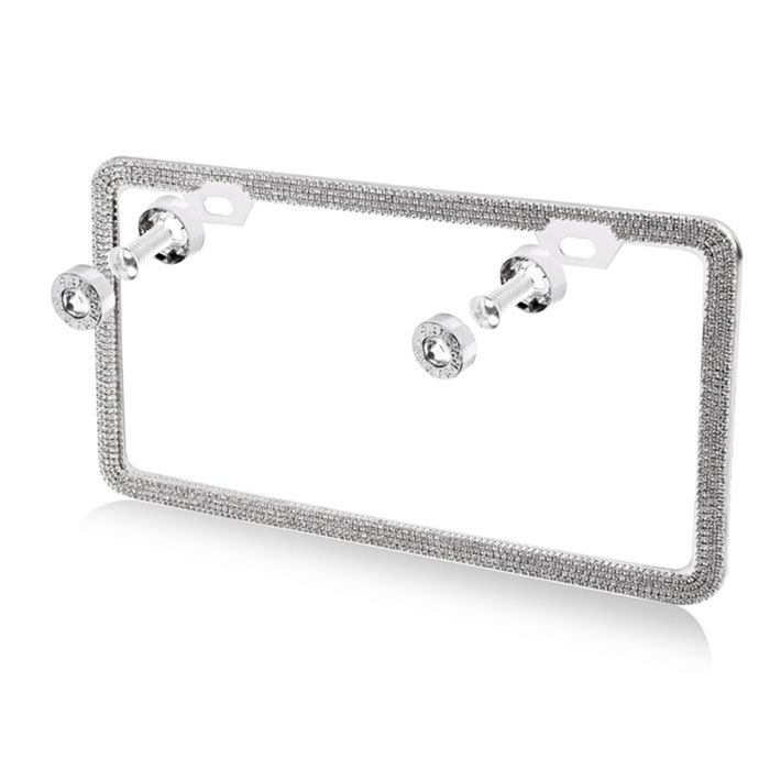 2pcs Metal License Plate Frame Bling Rhine Stone Chrome Crystal Diamond Glitter