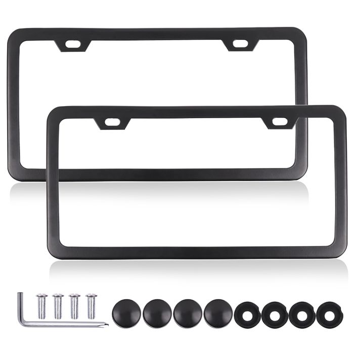 2 Pcs Black Silver Stainless License Plate Frame Tag Cover For Car Suv Van Truck