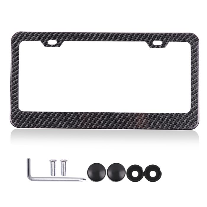 1Pcs Set Carbon Fiber Style License Plate Frame Tag Cover 3K With Free Caps