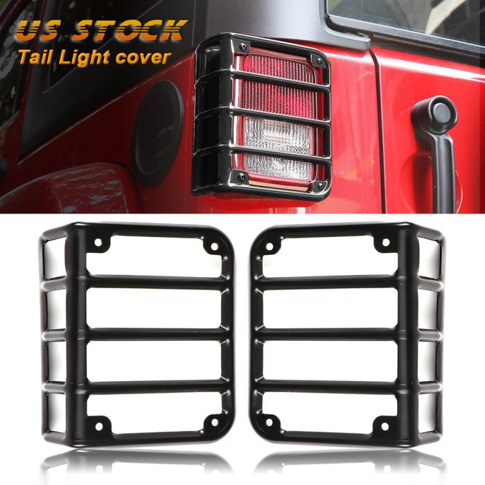 For 07-16 Jeep Wrangler JK MAX 2x Tail Light Guards Cover Rear Lamps Trim Cover