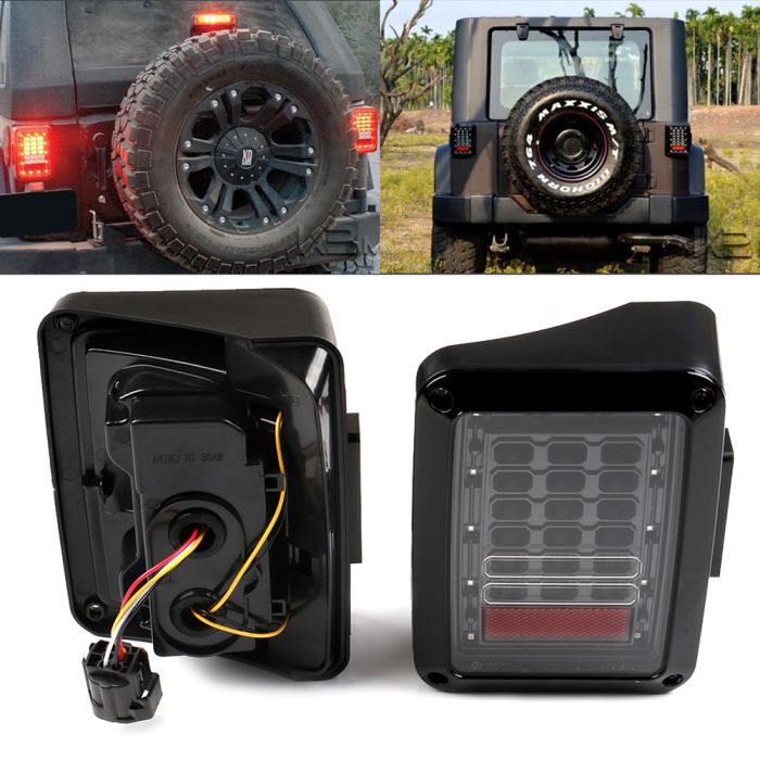 For 2007-2017 Jeep Wrangler JK 2x Brake LED Tail Lights Black Housing