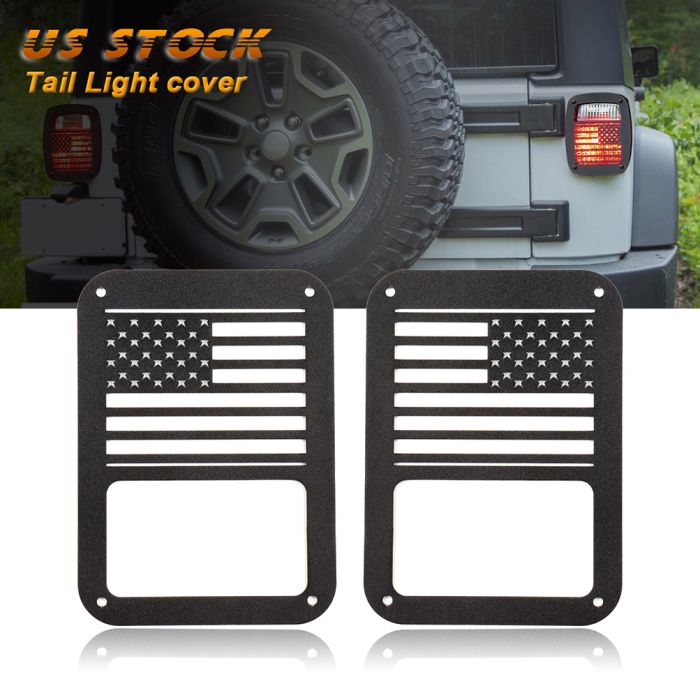 2x Tail Light Guards Cover American Flag Metal Rear For 07-18 Jeep Wrangler