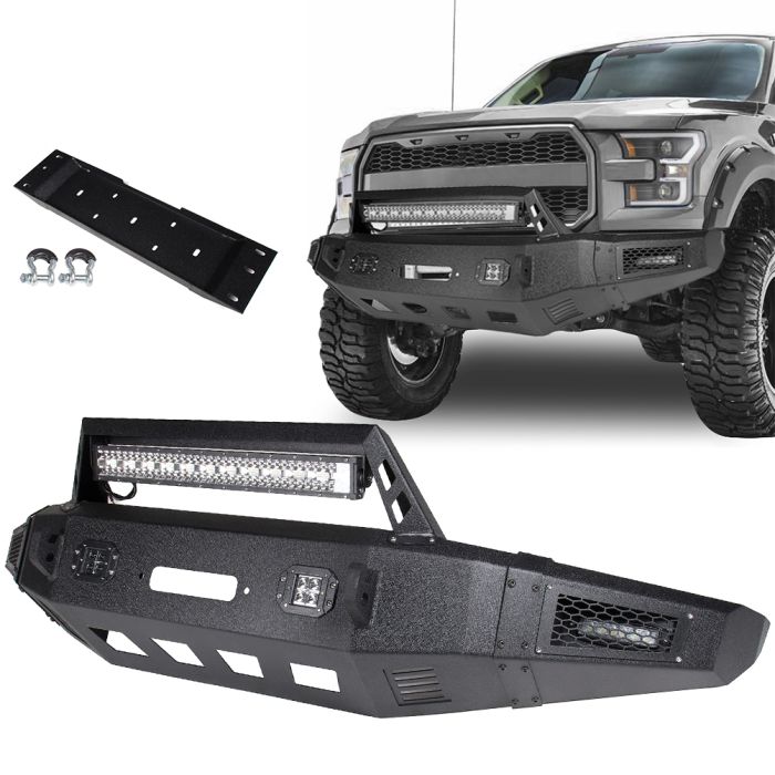 2015-2017 Ford F150 Powder Coat Steel Front Winch Bumper with 5x Light