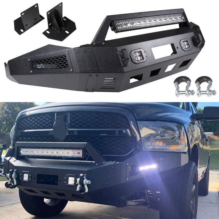 Texture Black Front Bumper with D-ring & LED Lights & Winch Plate(E1252589-hk01CP) for Jeep - 1 Piece