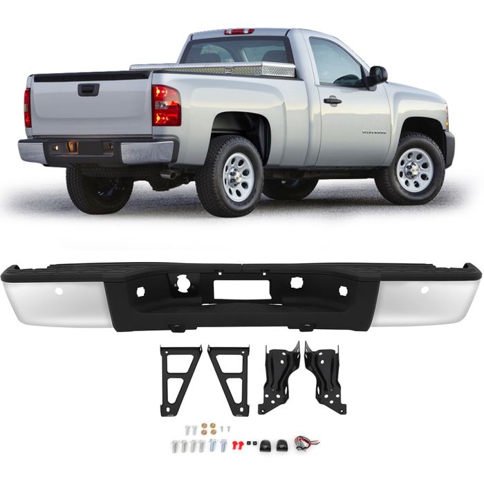 New Chrome Rear Bumper For 2007-2013 Chevy Silverado & GMC Sierra 1500 With Park Assist