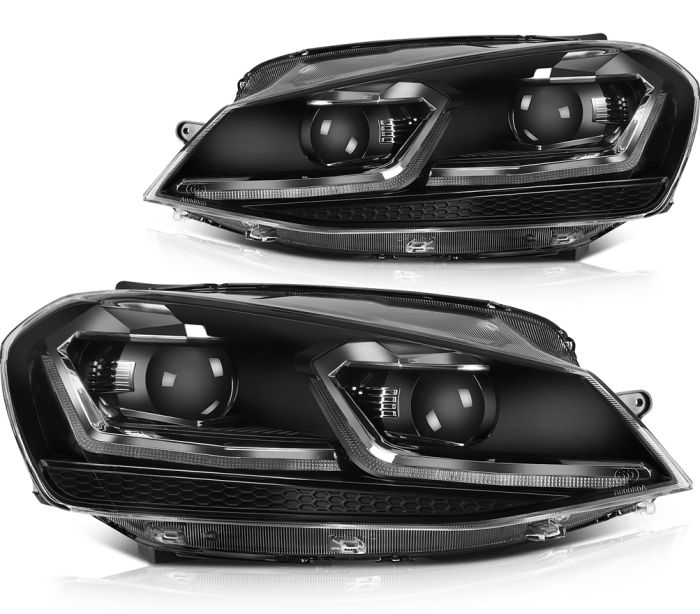 Fit 2014-2015 Volkswagen Golf Pair Headlight Assembly LED Black Projector 