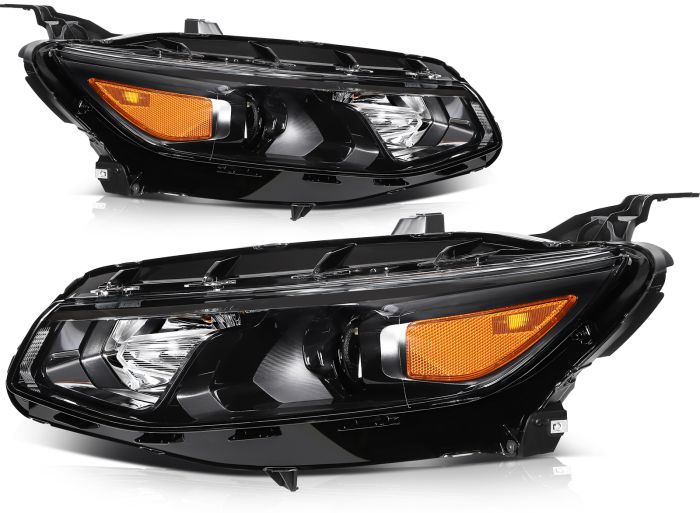 Pair Of Black Projector Headlights For 2016-2018 Chevy Malibu - Halogen, Direct Replacement
