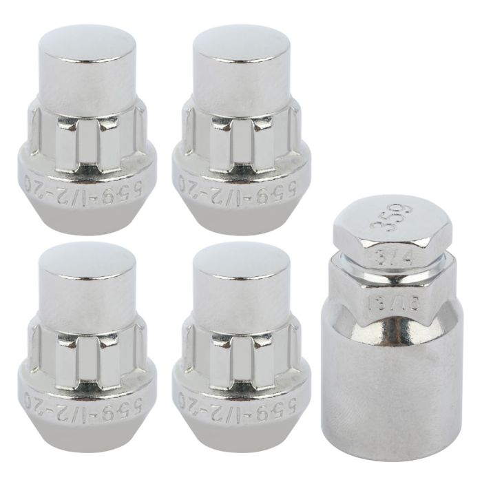 4 Pcs Chrome 1/2-20 + 1 Key Wheel Locks Closed Bulge Acorn Cone Seat Fits Ford