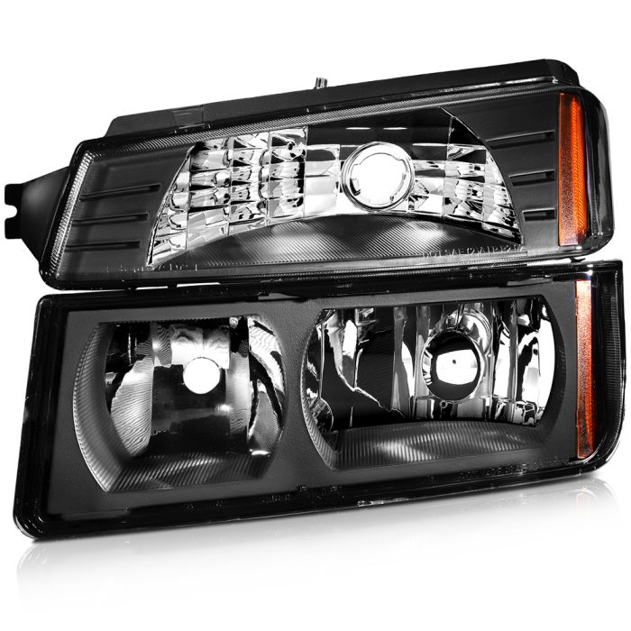 2002-2006 Chevy Avalanche 1500 2500 Headlights Assembly Driver and Passenger Side Black Housing 