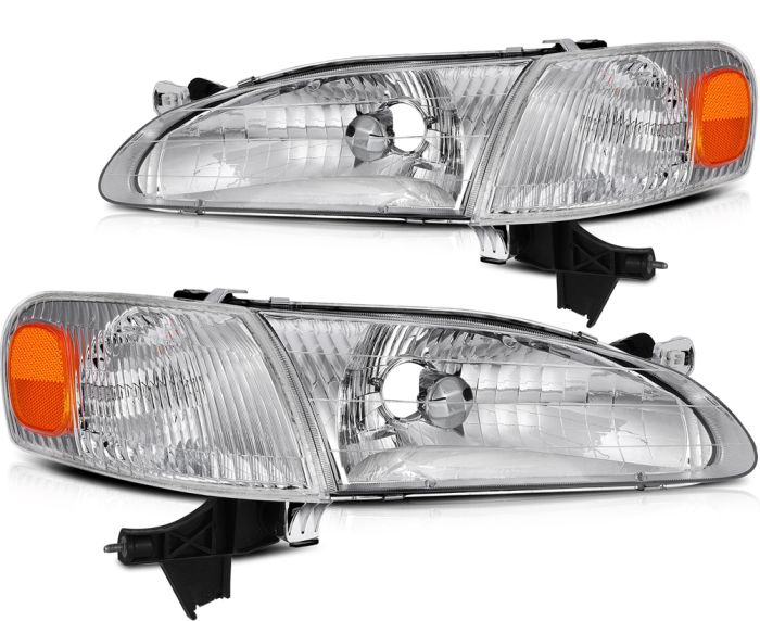 1998-2000 Toyota Corolla Headlights Assembly Driver and Passenger Side Chrome Housing 