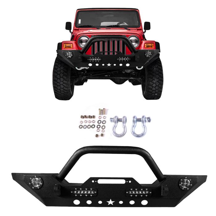 2007-2018 Jeep Wrangler JK Front Bumper with D-ring LED Lights Winch Plate